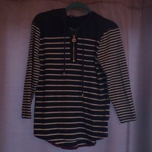 Blue and white striped hoodie